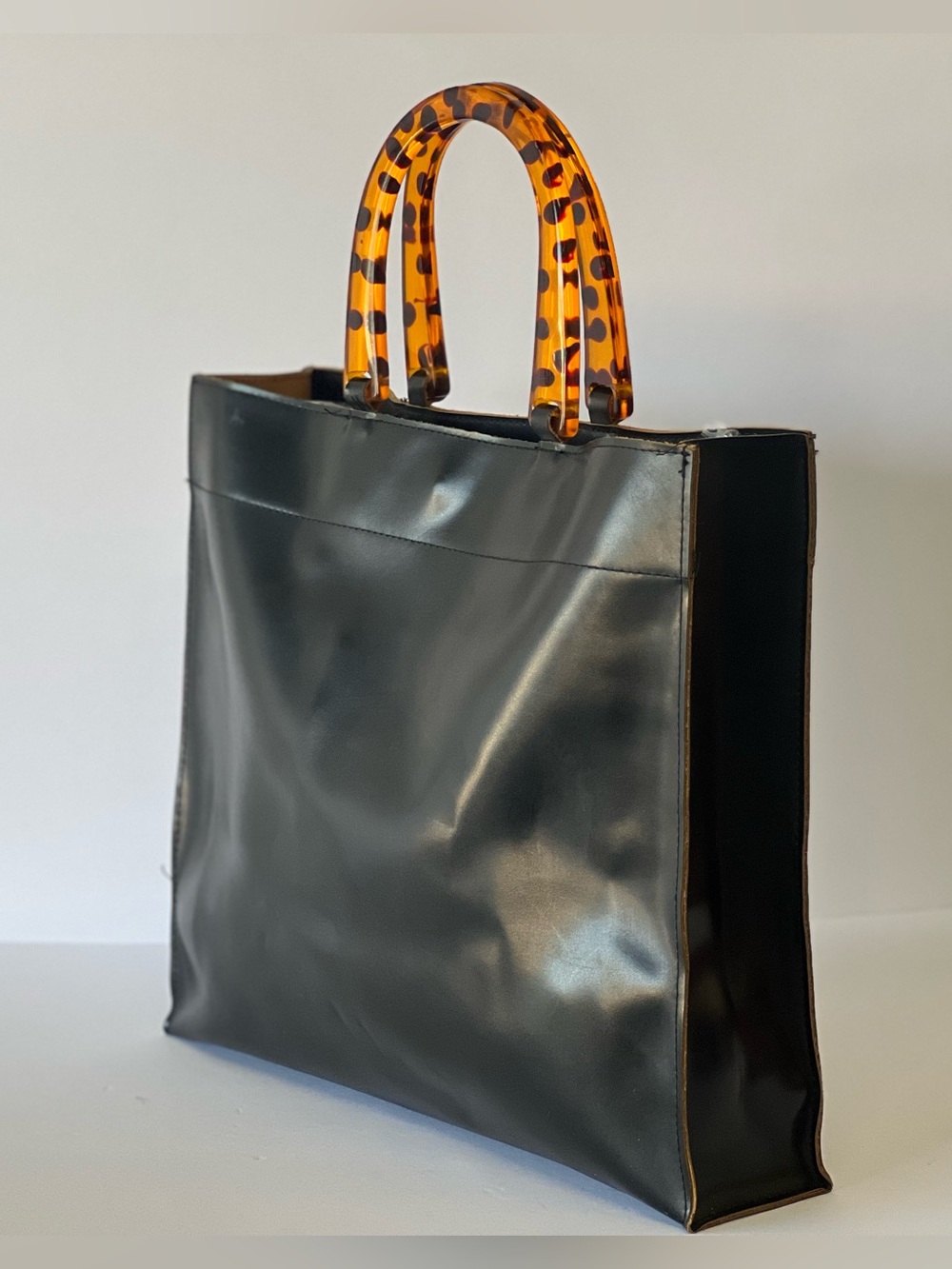 Black Tote Bag with Tortoiseshell Handles